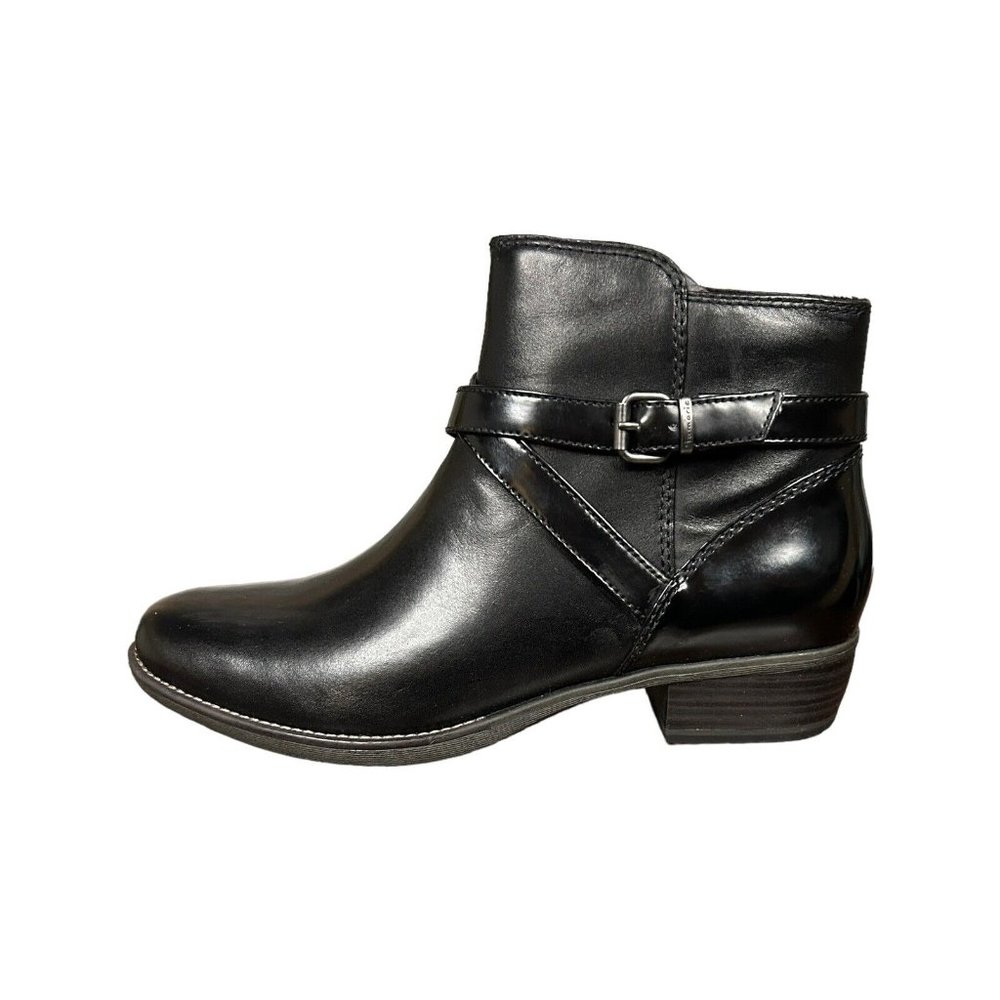 Tamaris 25364 Womens US 8.5 Black Leather Talon Ankle Boot Anti-SHOK NEW